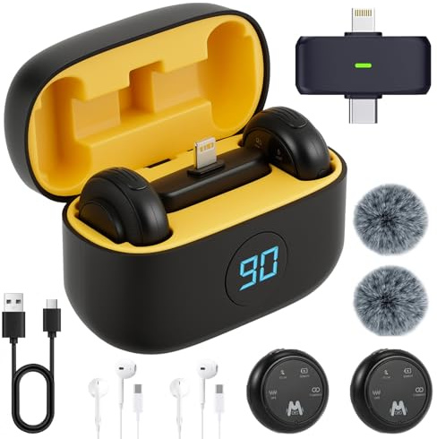 Wireless Lavalier Microphone for iPhone/Android with Charging Case,Intelligent Noise Cancellation,Magnetic Clip Strong and Extra Long Battery Life,Microphone Wireless for Vlog,YouTube,TikTok,Interview
