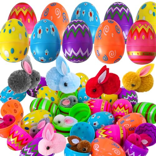 24 Stück Ostereier zum Befüllen mit Plüschhasen, Ostergeschenke Kinder, plastikeier zum Befüllen, Ostern Eier für Ostern Partyzubehör, Osterkorb Füllstoffe