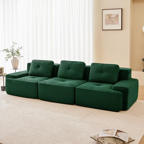 Arhatreya 3 Sitzer Sofa Modulares Couch, 3er Sitzsofa mit Kissen und Rückenlehne, Polstersofa für Wohnzimmer, Buros, Wohnung, Cord, Grün