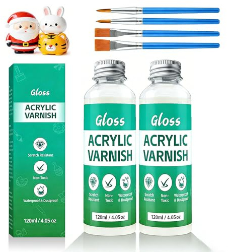 2x120ml Air Dry Clay Glaze, 2 Stück Glasuren für Ton Lufttrocknend Glasur Keramik Ton Glasur Ohne Brennen,Ton Versiegelung,Glanz Finish Keramikglasur, Um zu verhindern, Dass Ton Reißt und Zerkratzt