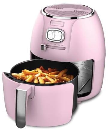 Westinghouse Retro Serie Airfryer, 4L, Heißluftfritteuse, 1500 W, Schnell & einfach, antihaftbeschichtet & spülmaschinenfest, mit digitalem Timer, Rosa