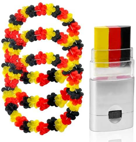 4-Teilig Deutschland Fanartikel, Schwarz Rot Gelb Blumenkranz Kette & Deutsche Dekoration, Deutschland Kette für 2026, Fanartikel Deutschland Deko für Fußball Party, Public Viewing Nationalfeiertag