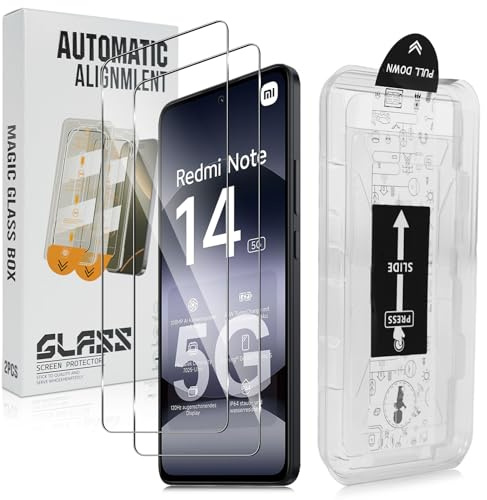 Liilaa Protector Pantalla para Xiaomi Redmi Note 14 5G/4G, Cristal Vidrio Templado con Auto-Instalación, Dureza 9H, Transparente, 2 Unidades