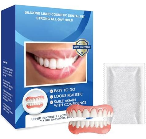 Silicone Reline Denture Set de prothèses prothèses dentaires en silicone - Kit de réparation dentaire - Prothèses dentaires à clipser - Prothèses dentaires cosmétiques temporaires pour un