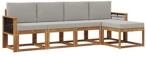 vidaXL Outdoor-Sofagarnitur 5 pcs Natürlich und Hellgrau Polyester, Garten Sofa Set, Moderne Möbel für draußen, Robustes Sitzen für Terrasse, Garten und Balkon, schicker Akazien Lounge