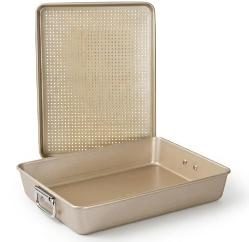 Erreke Teglia da Forno Antiaderente con Lamiera Forata, Set 2 Pezzi | Acciaio al Carbonio Heavy Duty. Resistente fino a 230°C. Adatta Lavastoviglie. Per Cuocere e Arrostire. Resistente al Calore