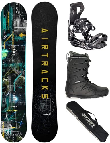 Airtracks Herren Snowboard Set Board Data Wide Freestyle Freeride 164 - Softbindung Master - Softboots Star Black 45 - SB Bag