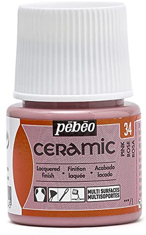 PEBEO - Ceramic - Couleur Opaque pour Terre Cuite, Céramique et Faïence - Effet Brillant - Finition Laquée - Flacon 45 ml, Rose