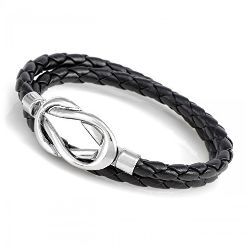 Gemini Unisex-Armband Unendlichkeitssymbol, Echtleder, geflochten, 21,6 cm, Schwarz