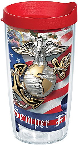 Tervis Marines Becher mit Adler und Anker, mit Verpackung und rotem Deckel, 473 ml, transparent