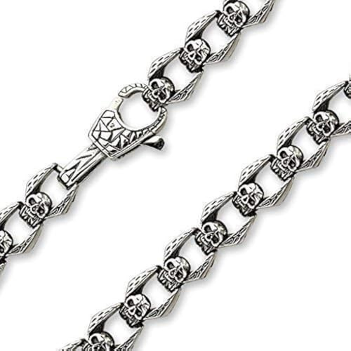 Tapsi´s Coolbodyart® Biker Hals Kette Edelstahl Toten Kopf Silber Schwarz 580 x 13,5mm