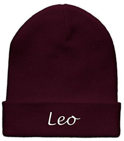 printplanet Beanie-Mütze mit Namen Leo Bestickt - Farbe Burgundy - personalisierte Mütze, Strickmütze, Namensstickerei