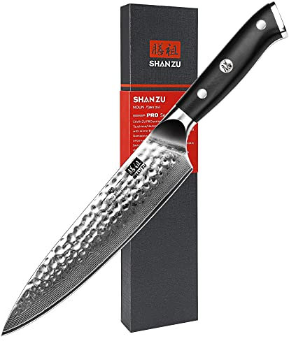 SHAN ZU Damastmesser Kochmesser 67 Schichten Damaststahl Küchenmesser mit G10 Griff 20CM - PRO Series