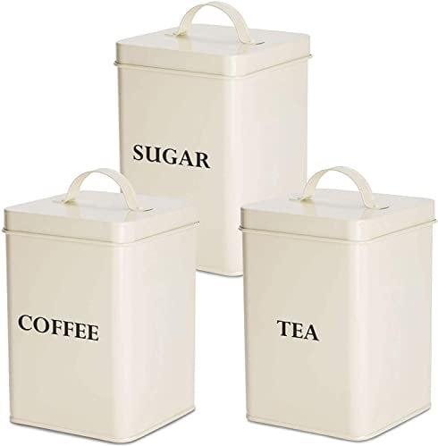 andrew james Tea Coffee Sugar Canisters Set for Home or Office, Vintage Style Kitchen Storage Set, Rust Resistant Powder Coated Tea Caddies, Store Coffee Granules Teabags Sugar