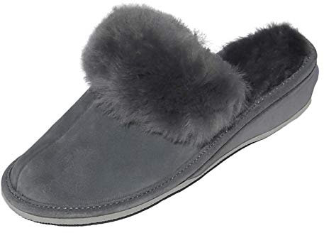 Hollert Leather Lammfell Hausschuhe MAROKKO Premium Damen Fellschuhe aus 100% Merino Schaffell Größe EUR 38, Farbe Grau