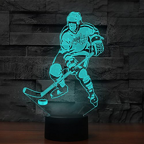 Jinson well 3D le joueur de hockey sur glace Nachtlicht Lampe optische Nacht licht Illusion 7 Farbwechsel Touch Switch Tisch Schreibtisch Dekoration Lampen mit USB Kabel kreatives Spielzeug