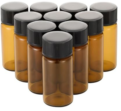 Pxyelec 1/6 Oz Empty Brown Sample Vials Bottles, 5ml Glass Bottles with Plastics Black Screw Cap, Pack of 10