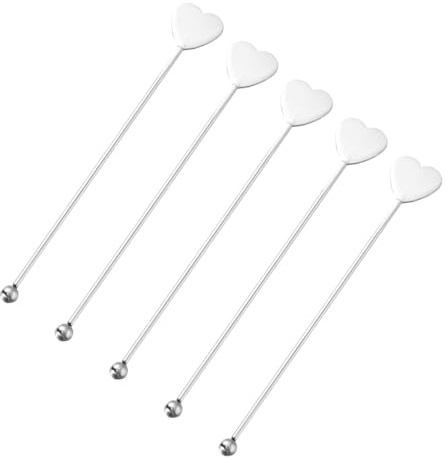 Lot De 5 Pics en Acier Inoxydable en Forme De Cœur pour Agitateurs À Cocktail À Billes Rondes pour Brochettes De Boissons