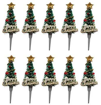 BESTonZON Weihnachten Kuchen Topper Mini Weihnachtsbaum Kuchendeckel Kuchendeko Weihnachten Deko 10 Stück (Grün)