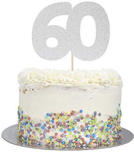 Large Number 60 Glitter Cake Topper (Silver Glitter)