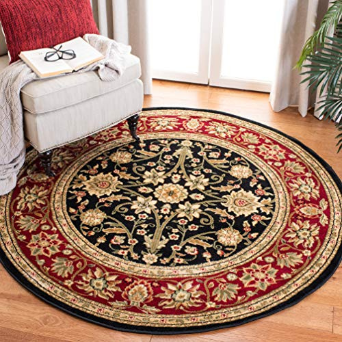 SAFAVIEH Lyndhurst Collection Area Rug - 6' Round, Black & Red, Traditional Oriental Design, Non-Shedding & Easy Care, Ideal for High Traffic Areas in Living Room, Bedroom (LNH212G)