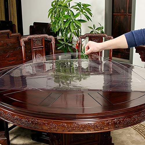 Geovne Nappe de Table de 1,5 mm D'épaisseur,Verre Souple Nappe Transparente,Film de Protection pour Table,Nappe Ronde Facile À Nettoyer,pour Protéger Vos Belles Tables (120cm/47in Round Diameter)
