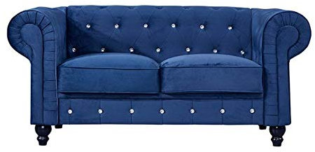 jvmoebel Klassische Leder Couch - Blaue Chesterfield Stoff Sofa 2 Sitzer Textil