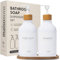 MaisoNovo Distributeur Liquide Vaisselle - Distributeur de Savon en Plastique avec Pompe - Pompe Blanche en Bambou Blanc 500 ML - Distributeur Savon Salle de Bain - Lot de 2 avec Plateau
