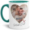 Tasse mit Spruch - Ich Liebe Dich - zum Selbst gestalten mit Zwei Fotos in Herzform - Geschenkidee für den Partner, Innen & Henkel Türkis, 300 ml