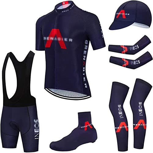 Herren Fahrrad Trikot Kurzarm Radsport Trikot Set Atmungsaktiv Schnell Trocken Radfahren Kleidung mit Bib Shorts Mit 3D Sitzpolster MTB, Rennrad (Schwarzer sechsteiliger Anzug,XL)