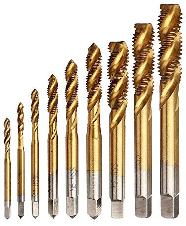 Eyech 9pc Titanium Combination Drill Tap Bit Set Drill Tap Bits Screw Tapping Bit Tool M2 M2.5 M3 M4 M5 M6 M8 M10 M12 Thread Spiral Flute Metric Taps Set