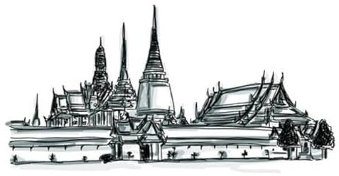 adrium Poster-Bild 50 x 30 cm: Kostenlose Handskizze Welt berühmte Wahrzeichensammlung: Grand Palace - Wat Phra Kaew, Bangkok Thailand (15276739)