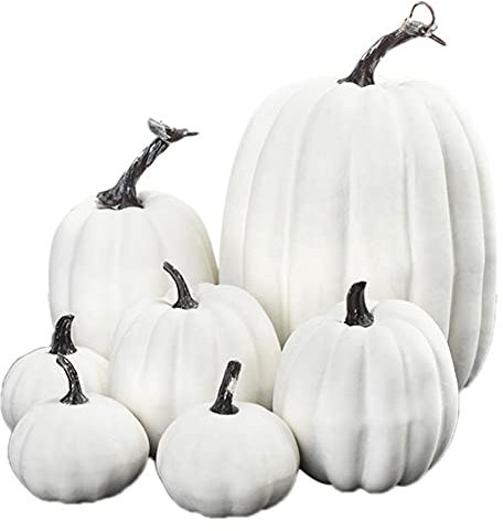 Gcroet 7 Stücke Künstliche Kürbisse Weiße Kürbis Dekoration Faux Ernte Kürbisse Gefälschte Schaum Kürbisse für Halloween Thanksgiving Herbst Ernte Erntedankfest Party Decor-Künstliche Gefälschte