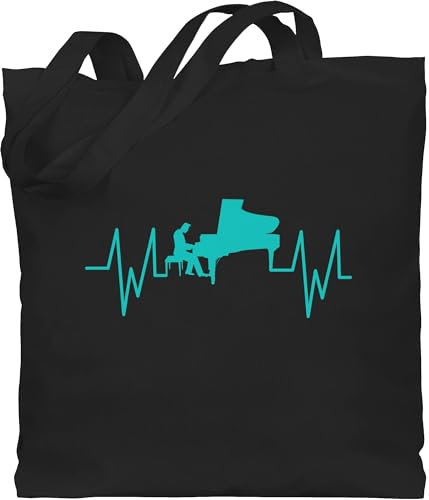 Baumwolltasche - Musik Instrument Zubehör - Flügel Herzschlag Klavier - Unisize - Schwarz - musiker-geschenke instrumente jutebeutel für musiker einkaufsbeutel musikinstrumente baumwolle beutel