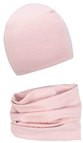 Baby Mädchen Beanie Mütze + Schlauchschal 2er Set, Wintermütze für Jungen Mädchen Baumwolle (43S und 0-6 Monate, Baumwolle Set: Rosa)