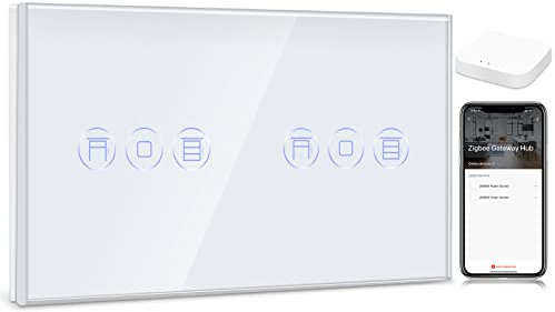 BSEED Zigbee Interruptor Persiana Doble Blanco,Interruptor de Pared Smart Compatible con Amazon Alexa y Google Home,Control por APP o Voz,Función de Temporizador(Tuya Gateway Hub Requerido)