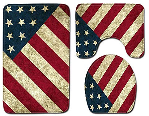 100 yeah Vintage Retro USA Flagge Amerikanische 3-teiliges Badezimmerteppich-Set rutschfeste Badematte Kontur Teppich WC-Deckelbezug Heimdekoration