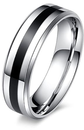Banemi Punk Ring Herren, 1 Ringe Herren Edelstahl Einfacher Schwarzer Gürtel Bedeutungsvolle Geschenke für Freund Größe 54 (17.2)