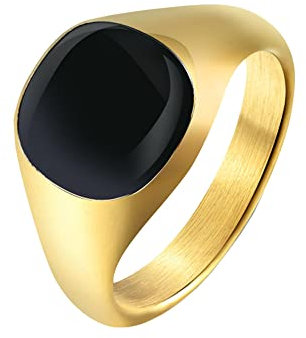 HIJONES Herren Mode Classic Signet Uni Ring aus Edelstahl Eheringe Kleines Gold Größe 54 (17.2)