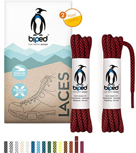 biped LACES 2 paia di lacci in corda bicolore rotondi in poliestere ø 4,5 mm extra robusti - lacci colorati antistrappo per outdoor, stivali e sneakers z2918(#B11 red/black,150 cm)