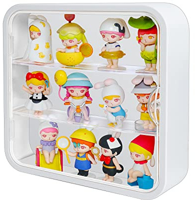 Cutora Display Case for Figures, 3 Tiers Clear Wall-Mounted Doll Storage Box, Acrylic Dustproof Action Figure Display Case with Magnetic Door Fit for Collectibles Mini Toys Lego Pop Mart, White