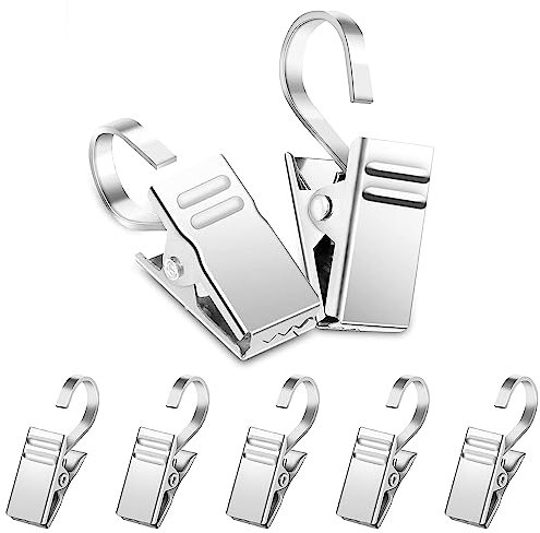 50 Stück Vorhang Clips Metall Curtain Clips Gardinenhaken zum seilklammern rostfrei gardienenklammer vorhangklipsvorhangklammern Clips mit Haken für Gardinen Vorhänge Duschvorhang(Edelstahl)