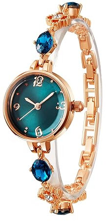 TIME100 Uhr Damen Analog Quarz Armbanduhr Elegant Luxuriös Klein Und Fein Vergoldet Edelstahl Jade Armreif Modisch Zifferblatt Rosegold