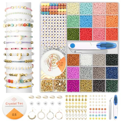Lannvan 12662 Stück Perlen für Armbänder,3mm 24 Farben Perlen Set Glasperlen zum Auffädeln,Buchstaben Perlen Selber Machen Armbänder Charm Kit,Geburtstags Weihnachten Geschenke