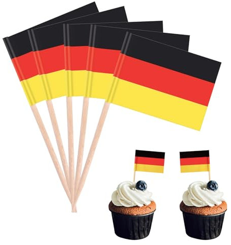 POPOYU 100 Stück Deutschland Fahne Zahnstocher,Flaggenpicker Deutschland,DeutschlandFlagge Klein,Aufkleber Flagge,Flaggen Zahnstocher Welt für Eurovision Contest,Olympische Cupcake Topper