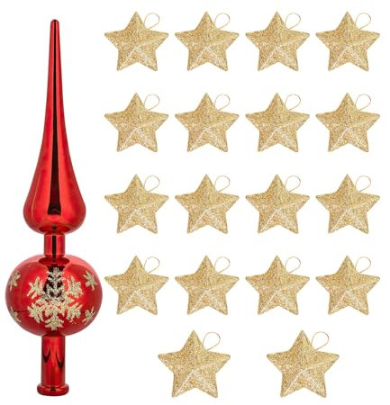 Puntale per Albero di Natale, 18pcs Stelle Dorate Decorazione per Albero di Natale, Natalizia Decorativo Cima Albero Natale, Christmas Tree Topper per Decorazioni Albero di Natale Interni