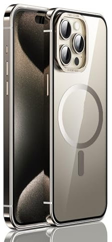 LXURY Magnetische Hülle für iPhone 15 Pro Max/15 Pro/15, Hochwertige Metall Handyhülle mit Kamera Schutz Support Kabelloses Laden Luxus Handytasche,Metallisch,15 Pro Max''