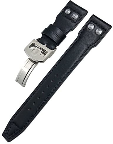DJDLFA 21mm Nieten Echtes Leder Armband Fit Für IWC Big Pilot TOP GUN Uhr IW3777 Kalbsleder Armband, Black Buckle, Achat
