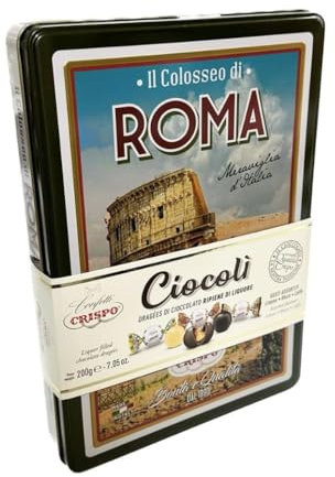 Crispo Cioccolatini Ciocolì - Elegante Scatola in Latta con Rappresentazione Città - Napoli, Firenze, Capri, Venezia, Milano, Roma - Cioccolatini Assortiti Limone, Rhum, Caffè (Roma)