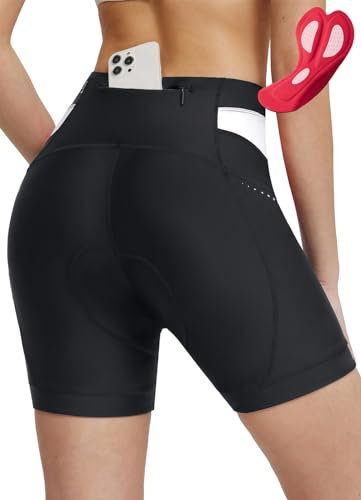 baleaf Damen Radlerhose 5 4D gepolsterte Radunterwäsche mit Sitzpolster UPF 50+ Radfahren Polsterung Taschen Biker Shorts Radfahren Weiß XXL